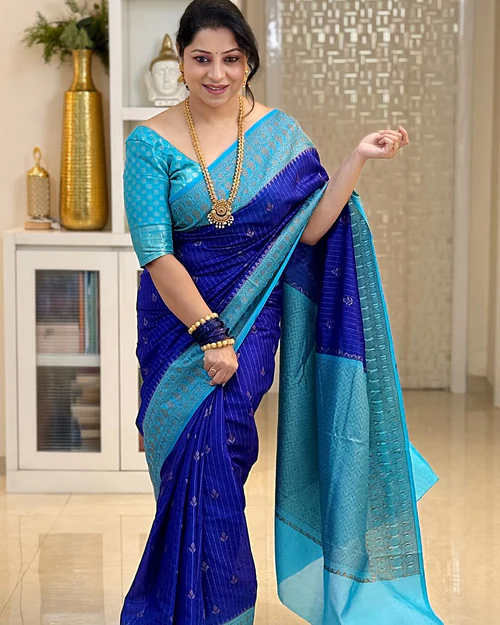 Kanchipuram Silk Saree Blue with Sky Blue Border